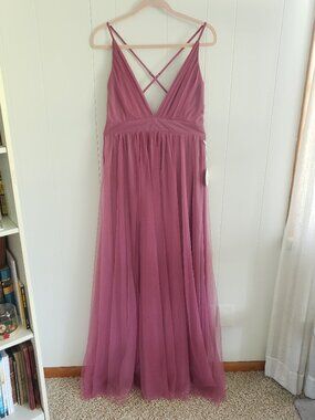 Luxxel Magenta Open Back Low V-Neck Dress Size L